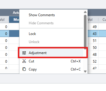 Adjustment Box interface